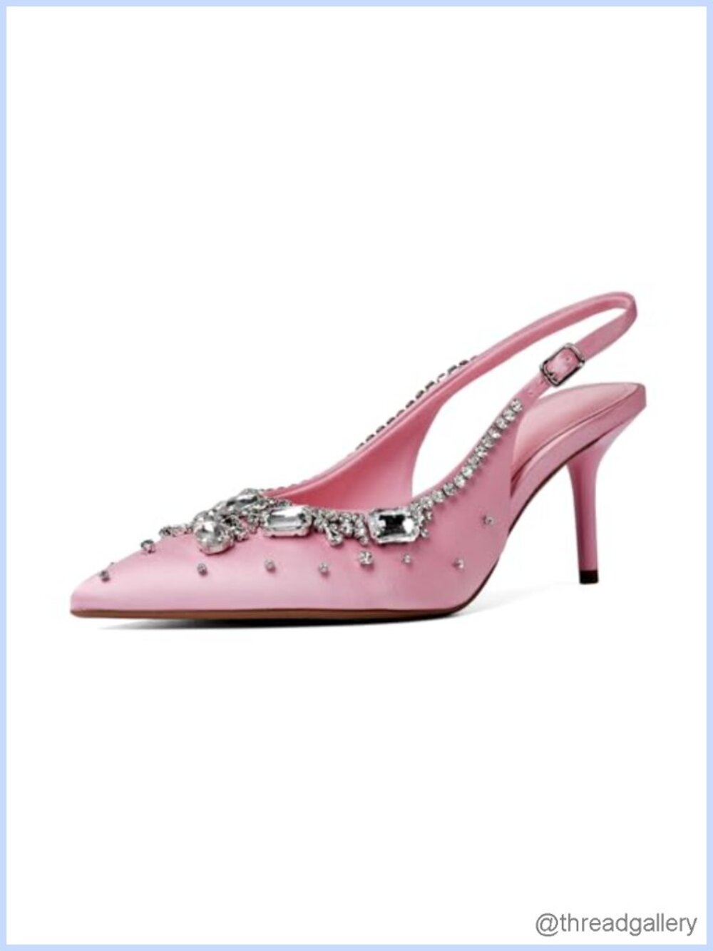 Satin Slingback Kitten Heel with Rhinestone Embellishment and Buckle Strap